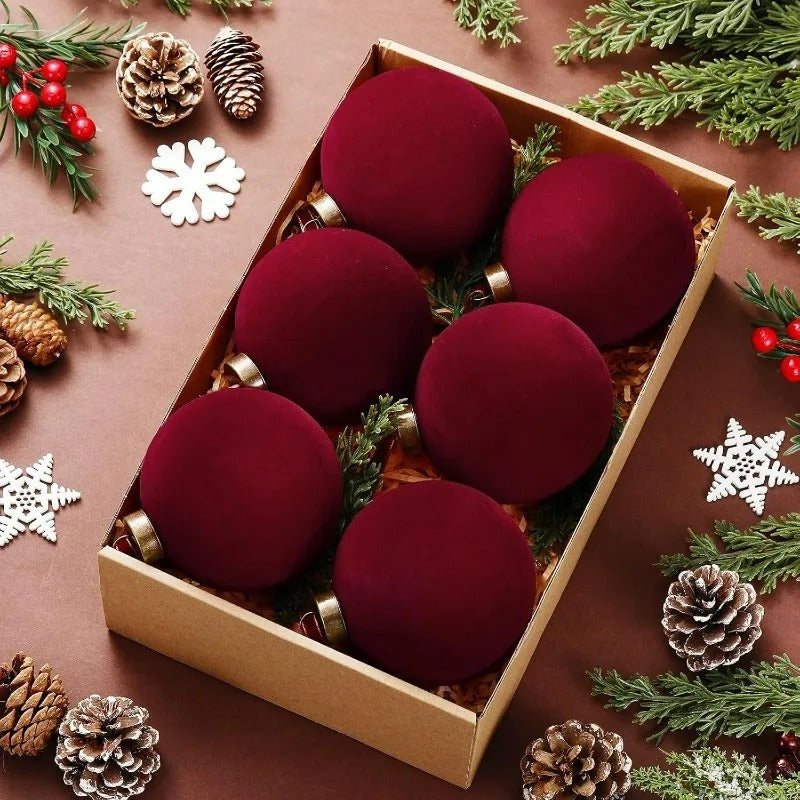 20pcs Wine Red Velvet Christmas Balls Xmas Tree
