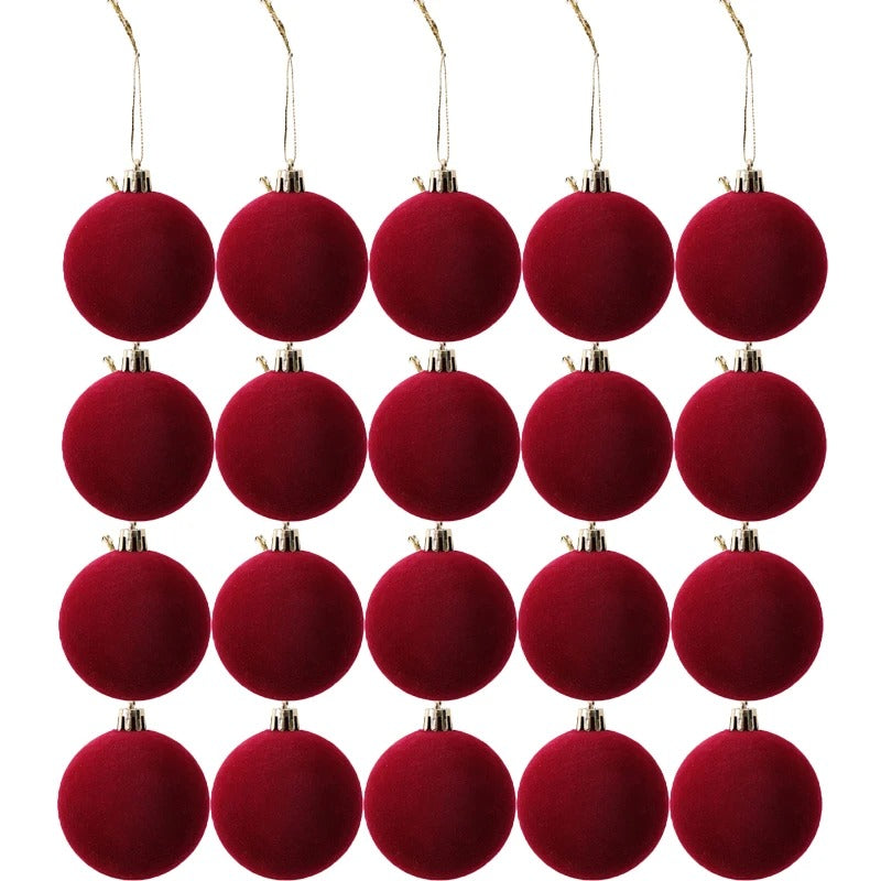 20pcs Wine Red Velvet Christmas Balls Xmas Tree