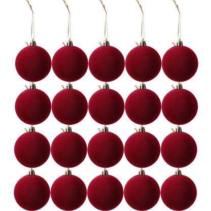 20pcs Wine Red Velvet Christmas Balls Xmas Tree