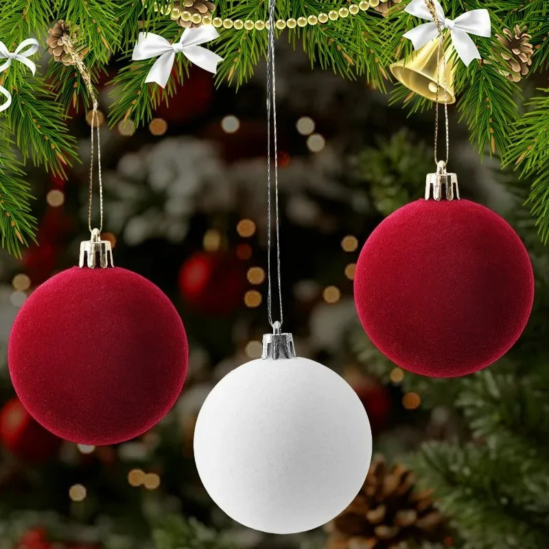 20pcs Wine Red Velvet Christmas Balls Xmas Tree