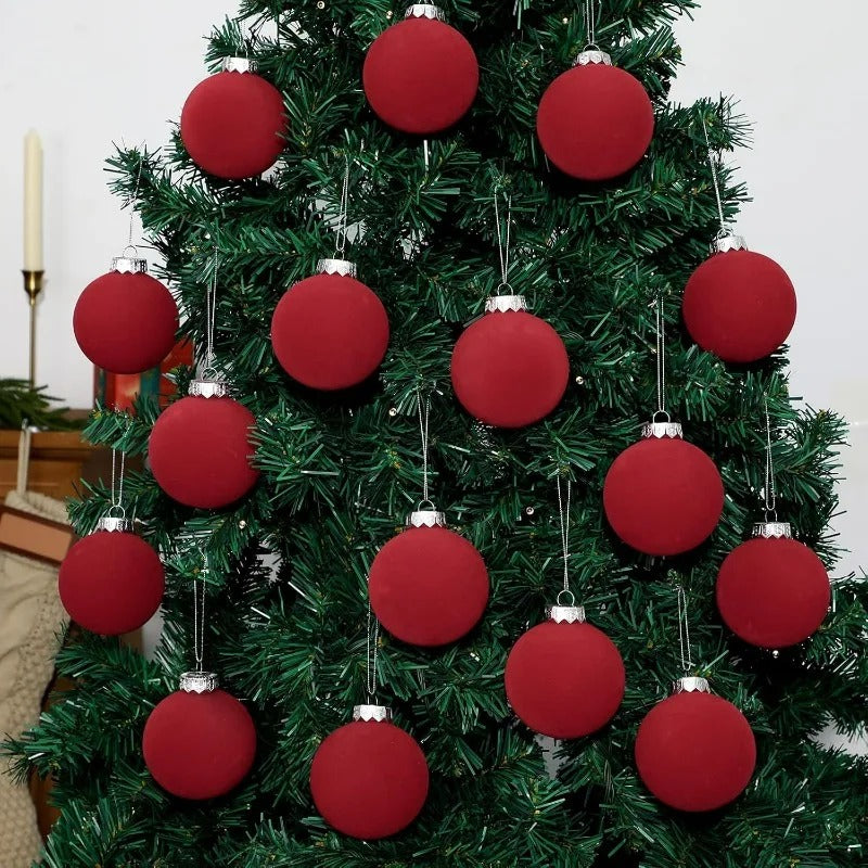 20pcs Wine Red Velvet Christmas Balls Xmas Tree